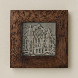 Rookwood Music Hall City Scene art tile in a dark walnut wood frame