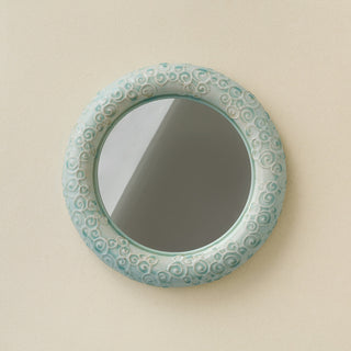 Hand-thrown and hand-glazed ceramic wall mirror by Rookwood Pottery
