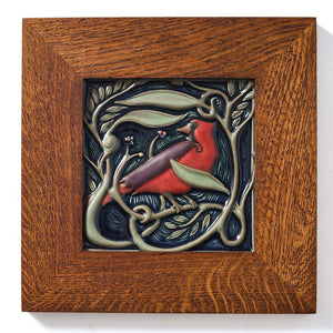 Hand Painted Revival Bird Tiles, Cardinal