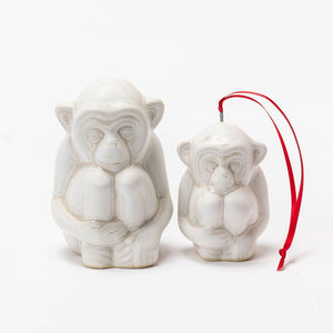 Shiri Monkey Paperweight + Ornament Bundle - Morning Frost