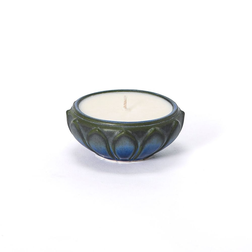 Small Flower Dish Candle, Lapis