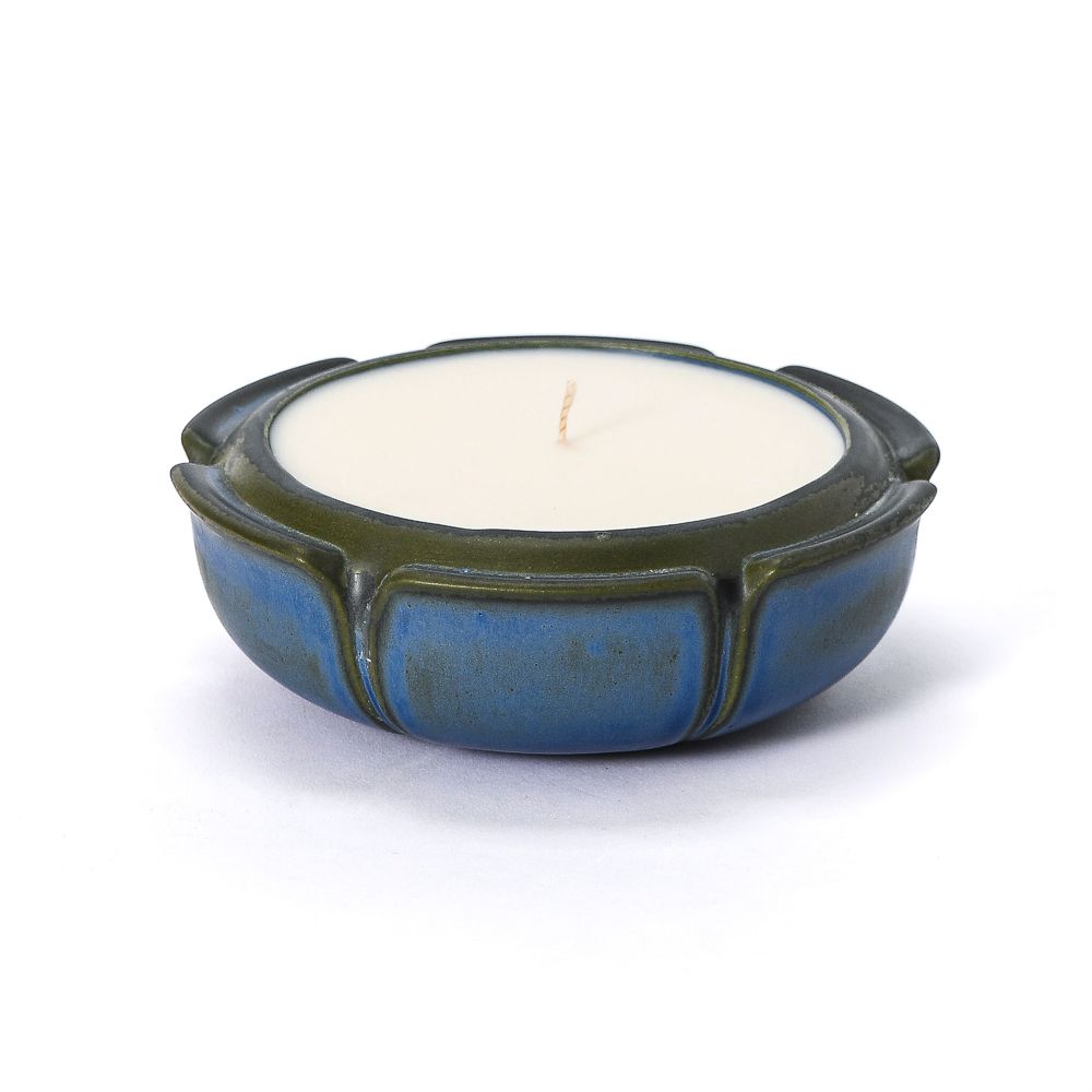 Large Flower Dish Candle, Lapis