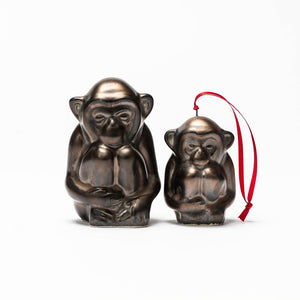 Shiri Monkey Paperweight + Ornament Bundle - Tungsten