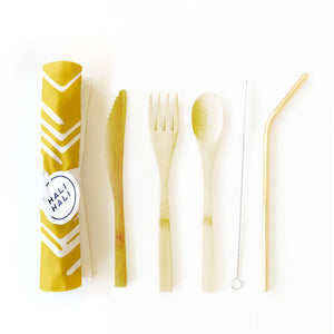 6 pc Eco Friendly Reusable Cutlery Set - Sunbeams Mustard