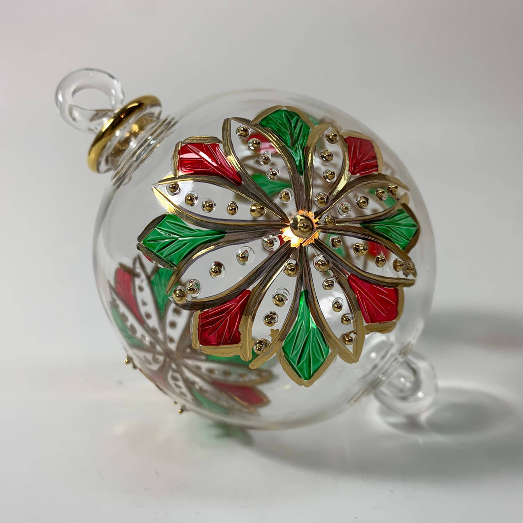 Blown Glass Ornament - Red & Green Flower