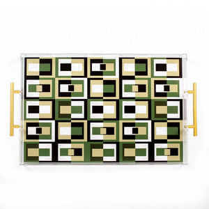 Acrylic Tray with Gold Handle Green Square in Rectangle