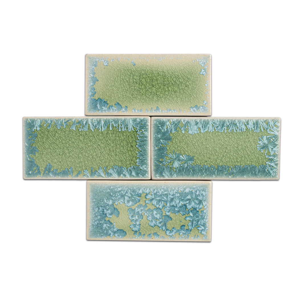 With a bright green crackle base speckled with light blue crystals, Molokai is a highly varying glaze. Each piece of ceramic tile glazed in this color will react in its own unique way, bringing an unparalleled depth to any space it is featured.