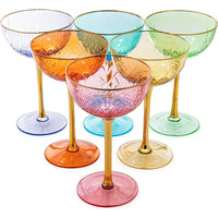 Colored Coupe Art Deco Glasses | Set of 6 | 7.3 oz Glassware