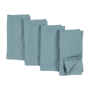 KAF Home 100% Stone Washed Light Blue Linen Napkins-Set Of 4, 20" x 20"